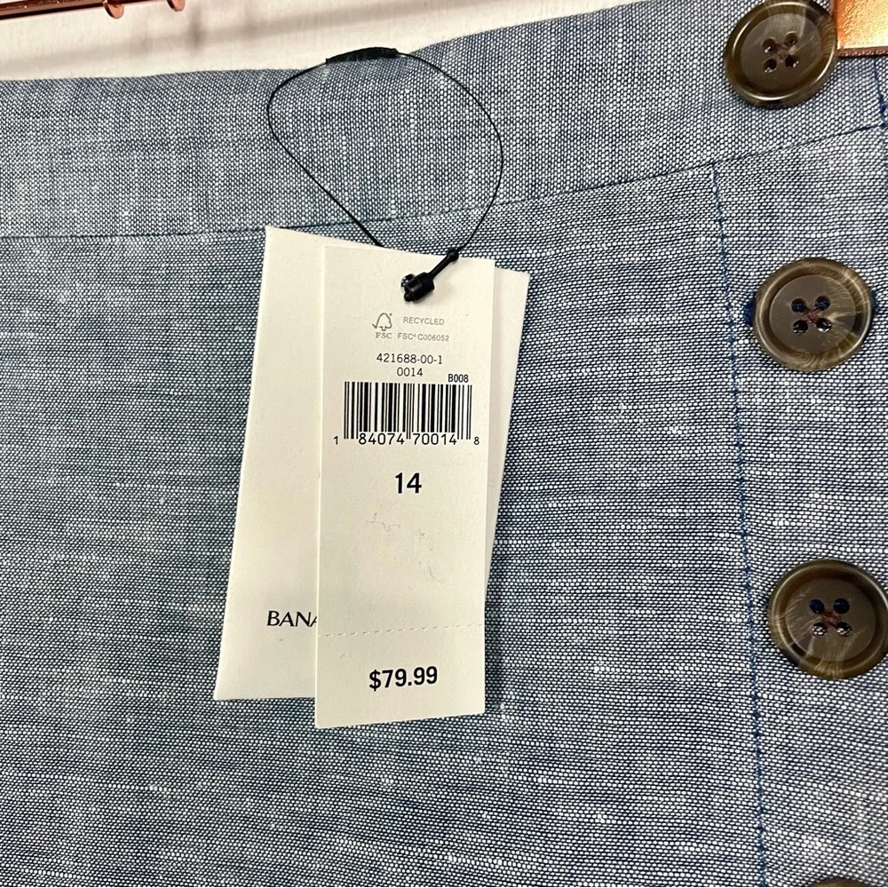Banana Republic NWT Midi Skirt Linen Blend Blue Coastal Office Professional SZ14 - Picture 9 of 13